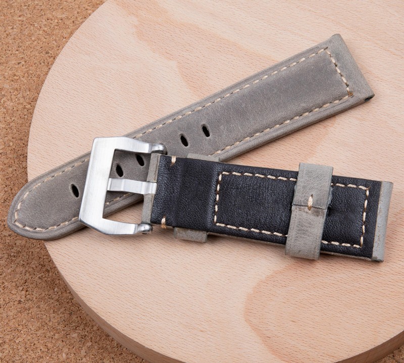 luxury brand watchband gray white retro 24mm vintage italy calf horse leather for panerai strap watch band tang buckle pam441