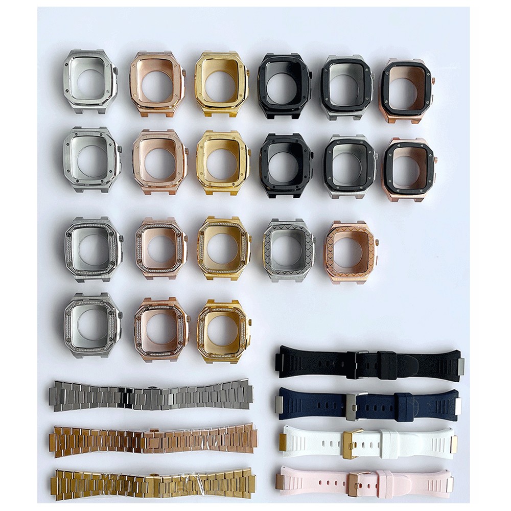 Modified Kit Metal Bezel for Apple Watch Case and Band 7 6 5 4 3 41mm 44mm 45mm Strap Frame Strap for iWatch Women Luxury