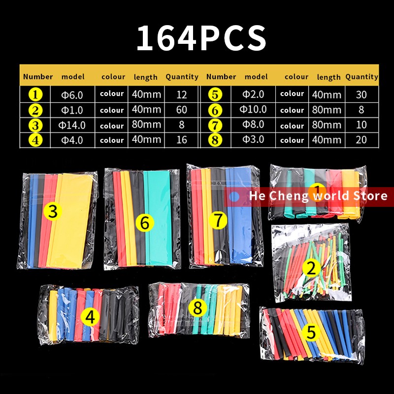 الحرارة تقلص جلبة ، تقلص جلبة ، الأسلاك والكابلات العزل جلبة ، 164 قطعة ، كابل بيانات الهاتف المحمول إصلاح أنبوب