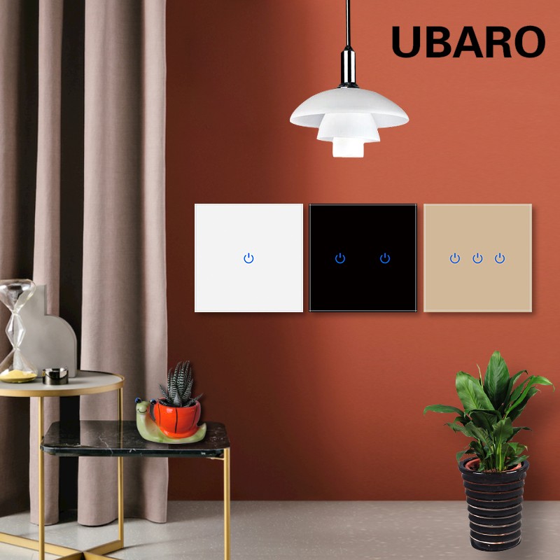 UBARO EU AC100-240V Tempered Black White Crystal Glass Touch Switch Tablet Wall Light Sensor Button 1/2/3 Gang 10A Led Indicator