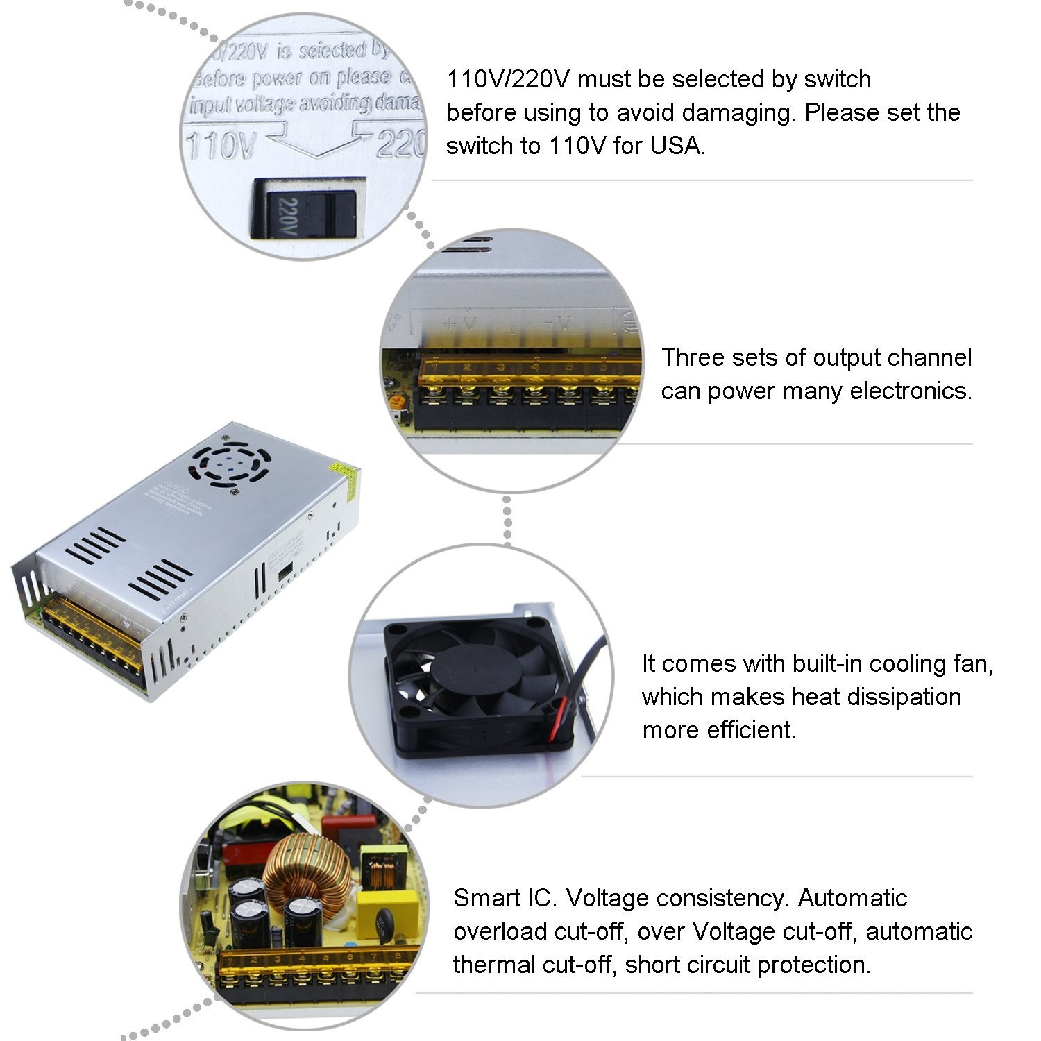 DC 5V 12V 24V 36V 48V 60V Switching Power Supply 2A 3A 4A 5A 8A 10A 15A 20A 25A 30A 40A 50A 60A 100A Power Adapter Converter