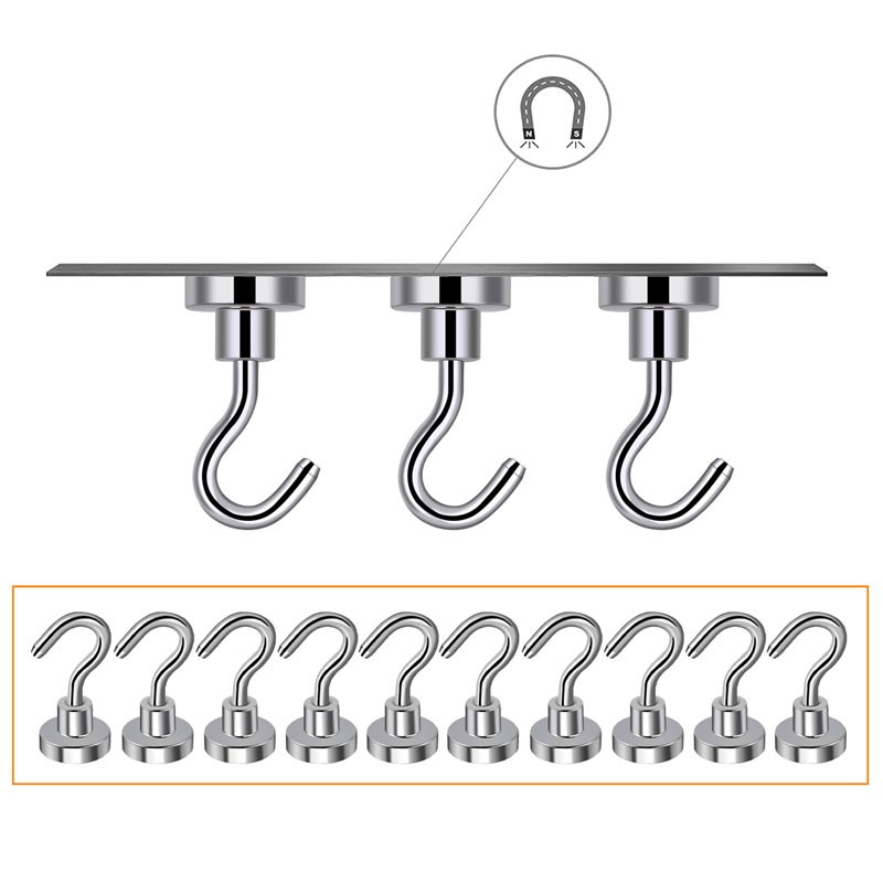 10pcs D20mm 25mm 32mm 36mm 40mm 42mm 46mm 48mm Magnetic Hooks Heavy Duty Wall Hooks Hanger Super Strong Neodymium Magnet Hooks