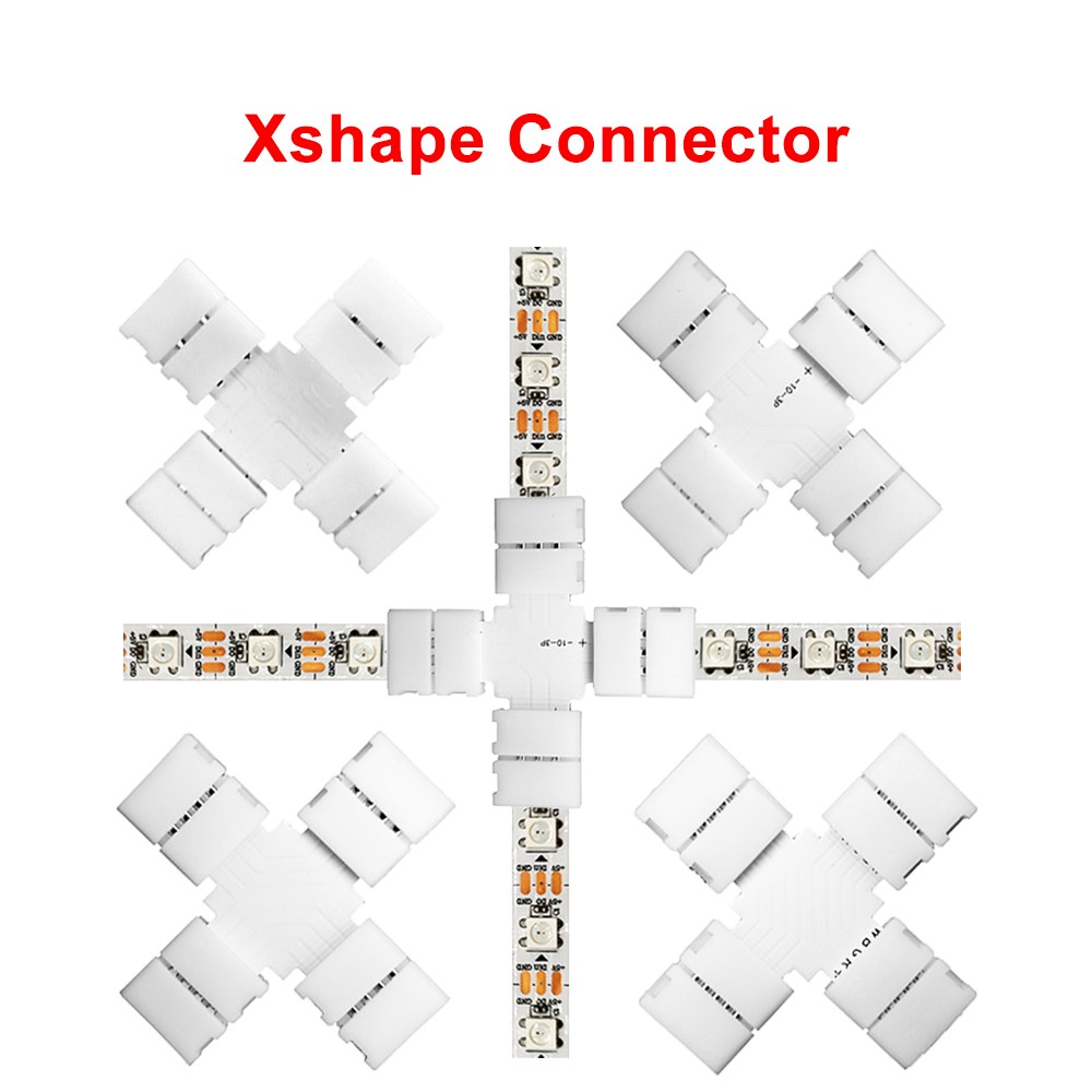 Solderless Connector for WS2812 WS2811 5050 RGB, 10mm, 2/3/4/5 Pin, T L/X Corner Connector, No Solder, LED Strip