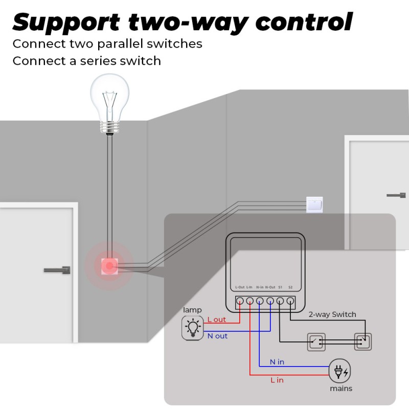 Tuya ZigBee/Wifi Mini Smart Switch 2 Way Control 16A Switch Tuya Smart Home Automation Sensor Works with Alexa Google Home