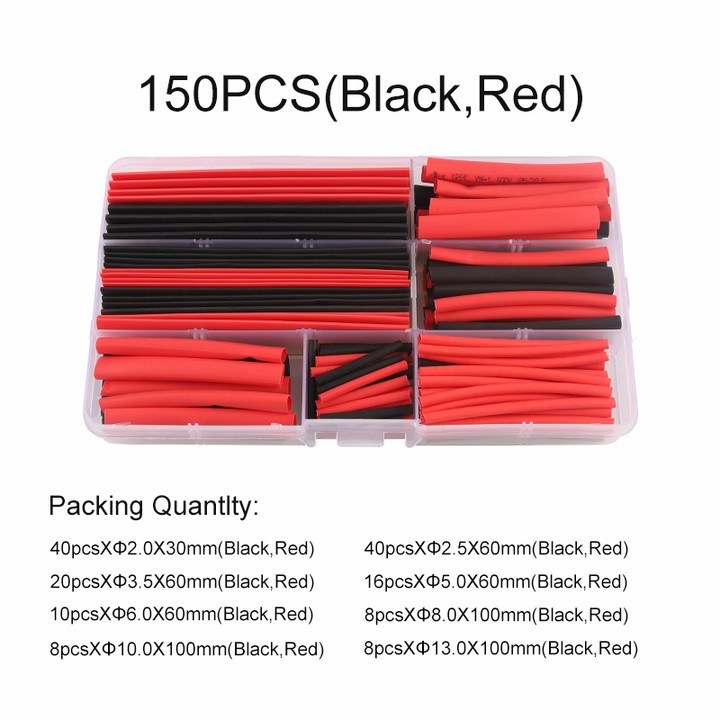 Boxed 150/190pcs Red Black Polyvin Heat Shrink Tubing Cable Tube Sleeving Kit Wrap Wire Set Heat Shrink Tubing Cable Sleeves