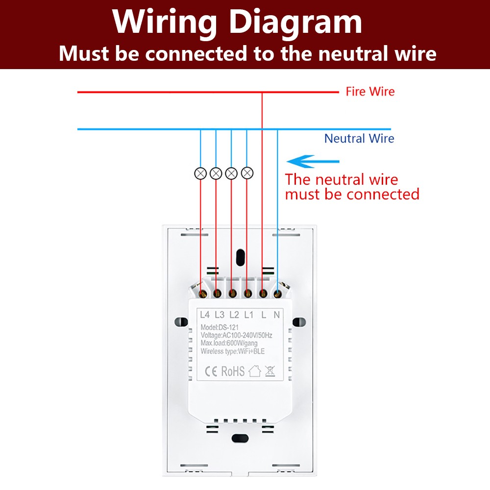 Alexa Smart Switch US/Brazil Tuya Control Works with Google Home Voice Control WiFi Smart Life Home Touch Switch Need Neutral