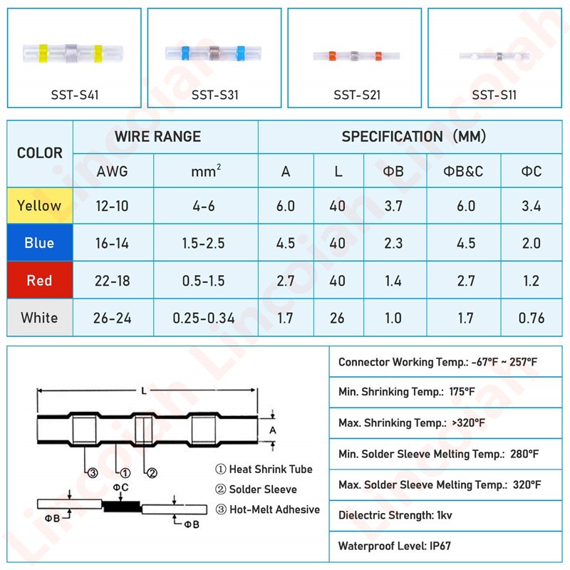 500/50pcs Heat Shrink Butt Terminals Crimp Terminals Waterproof Welding Seal Electrical Connectors Wire Twisting Cable Kit Marine Auto