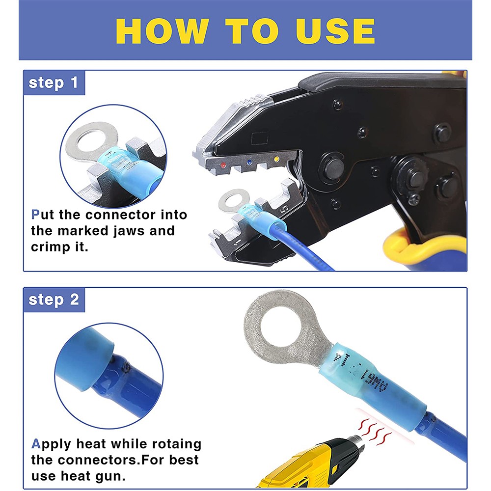 360pcs Marine Grade Heat Shrink Loop Connectors - Heat Shrink Wire Connectors Tinned Red Copper Insulated Loop Terminals Crimp Terminals