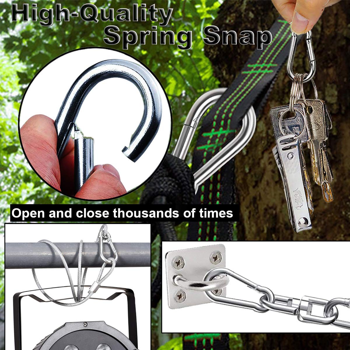 10pcs Spring Hook Stainless Steel Ring Steel Clips Keychain Heavy Duty Quick Link for Camping Hiking Travel In Stock