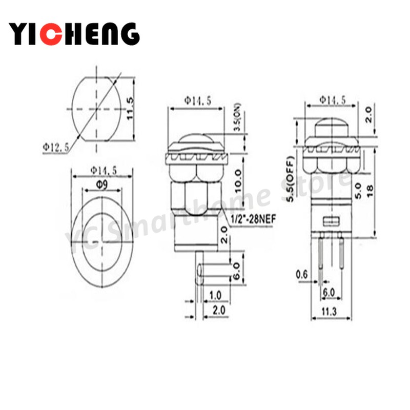 6pcs Self-locking/Momentary Push Button Switch DS228 DS428 12mm Out On Push Button Switch 3A/125VAC 1.5A/250VAC DS-228 DS-428