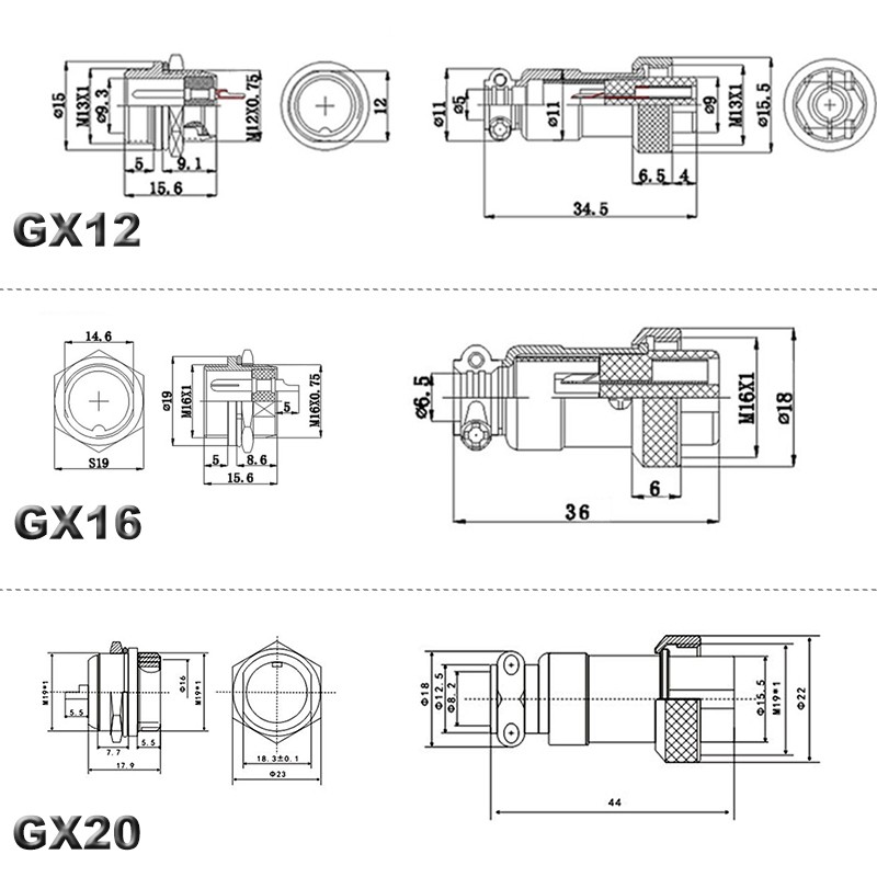 3/5 Sets GX12 GX16 GX20 Air Connector Male + Female 2 3 4 5 6 7 8 9 10 12 Cores 12/16/20mm Circular Aviation Socket Plug Connector