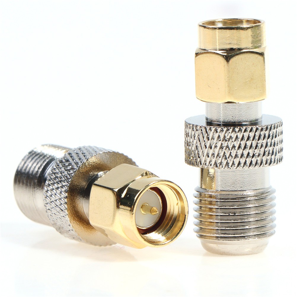 One or 2pcs F Type Female Jack to SMA Male Plug Straight RF Coaxial Adapter F Connector to SMA Adapter Gold Tone