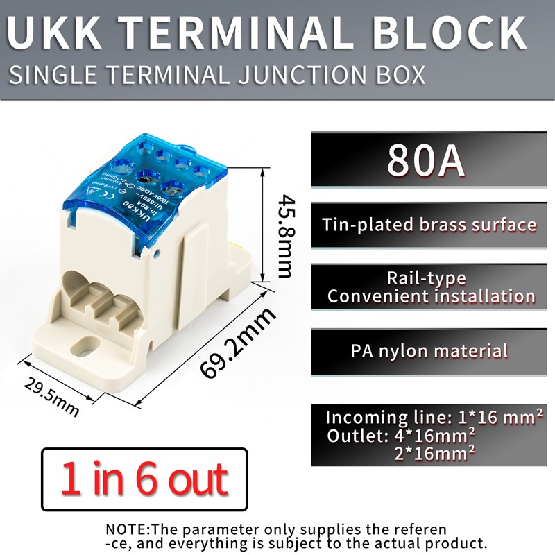 Multiport Distribution Box Universal Wire Connector Terminal Blocks Waterproof Junction Box UKK 80A