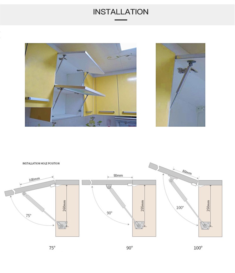 NAIERDI-Brass Door Lift, Hydraulic Gas Support, Cabinet Door Hinge, Kitchen Cabinet Door, 6kg/10kg/15kg