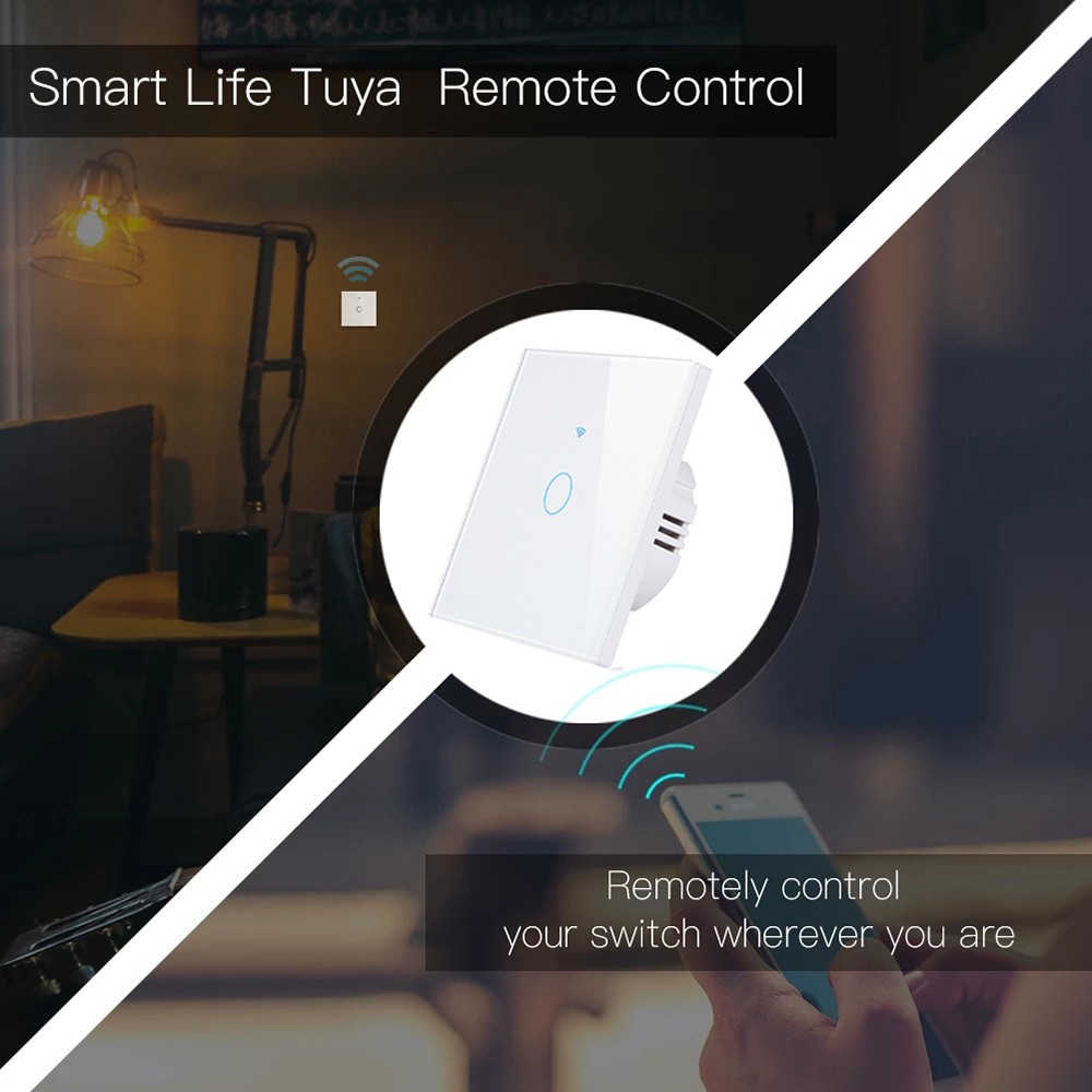 1pc Wall Touch Switch 1/2/3 Gang, EU Type WiFi Smart Glass Panel Switch Tuya App Remote Control, Work with Alexa Google Home