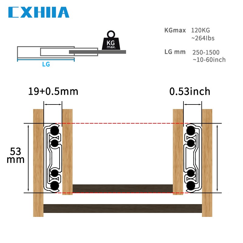 CXHIIA Heavy Duty Drawer Runners Fully Extendable Skates for Drawer Rails 120kg Bearing Capacity, 1 Pair