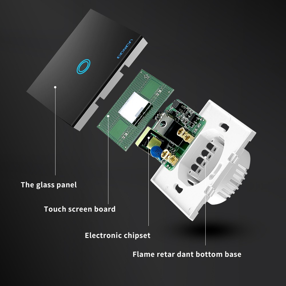 Touch Switch Sensor Switches Led Wall Light 1 Way 110V 220V 220V Lamp Button On Off Control Waterproof Tempered Glass Panel