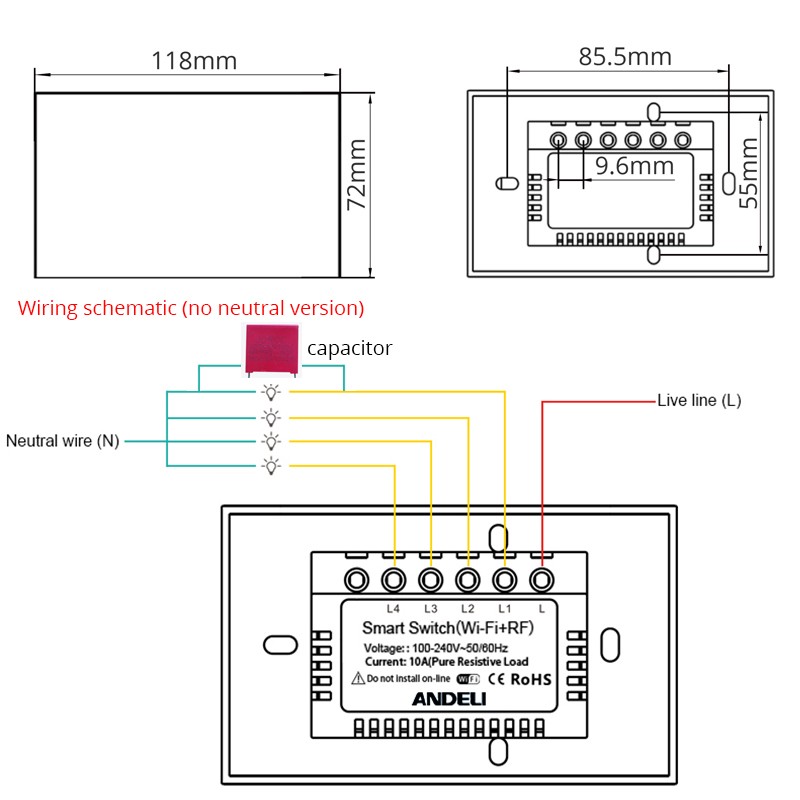 1/2/3/4 Gang Smart Light Wall Switch Touch RF433 + WiFi Voice Bluetoo Control by Tuya App and Smart Life Support Alexa Goolge Home