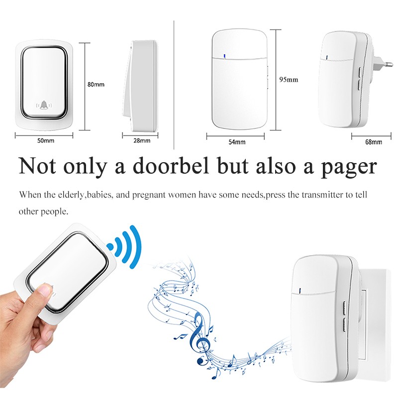 Smart Outdoor Wireless Doorbell Without Battery Waterproof Wireless Bell 2 in 1 EU Plug Self Powered Button Ring Bell