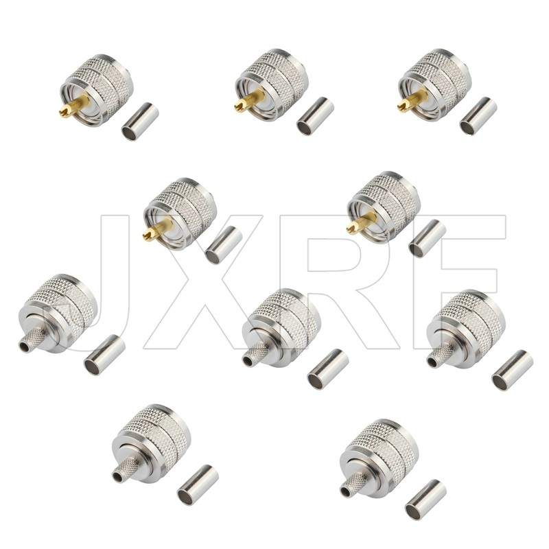 JX Connector 10pcs PL259 UHF Male Plug Socket Coax Connector Adapter RF Connector For RG58 RG142 LMR195 RG400 Cable Fast Ship