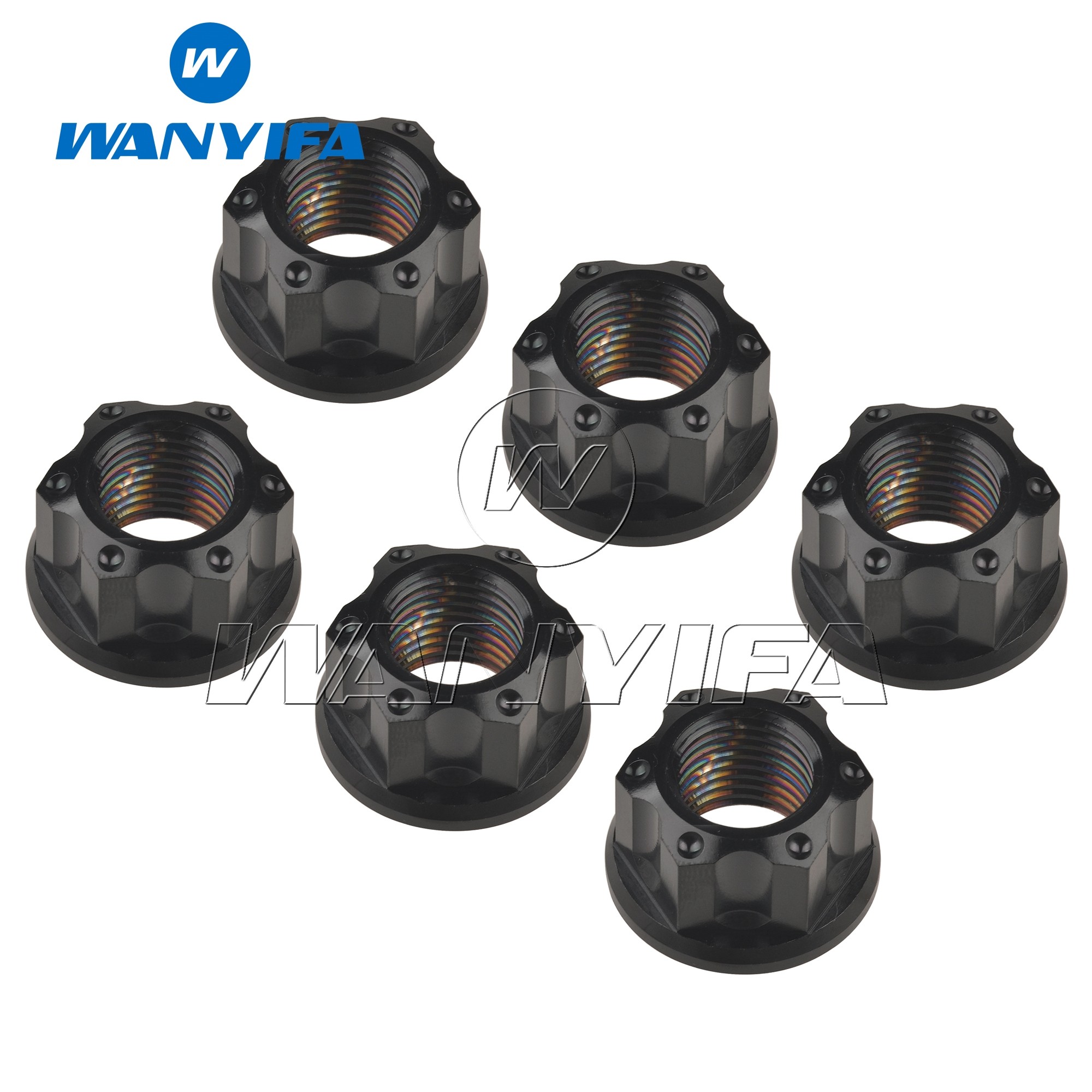 Waniva Titanium Nut M6/M8/M10/M12/M14/M16 Torx Flange Hexagon Nuts for Motorcycle Rear Axle 6pcs