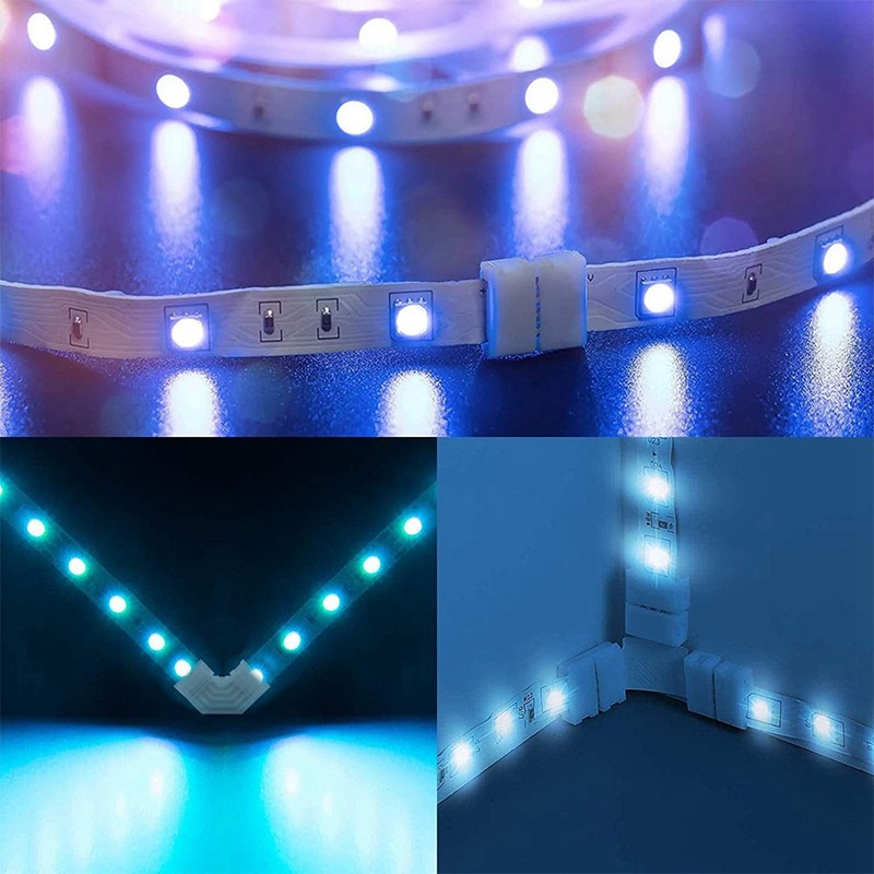 4Pin RGB LED Strip Connector Kit, LED Connectors 10mm Soldering LED Light Strip Connector, L-Connectors, T-Connectors