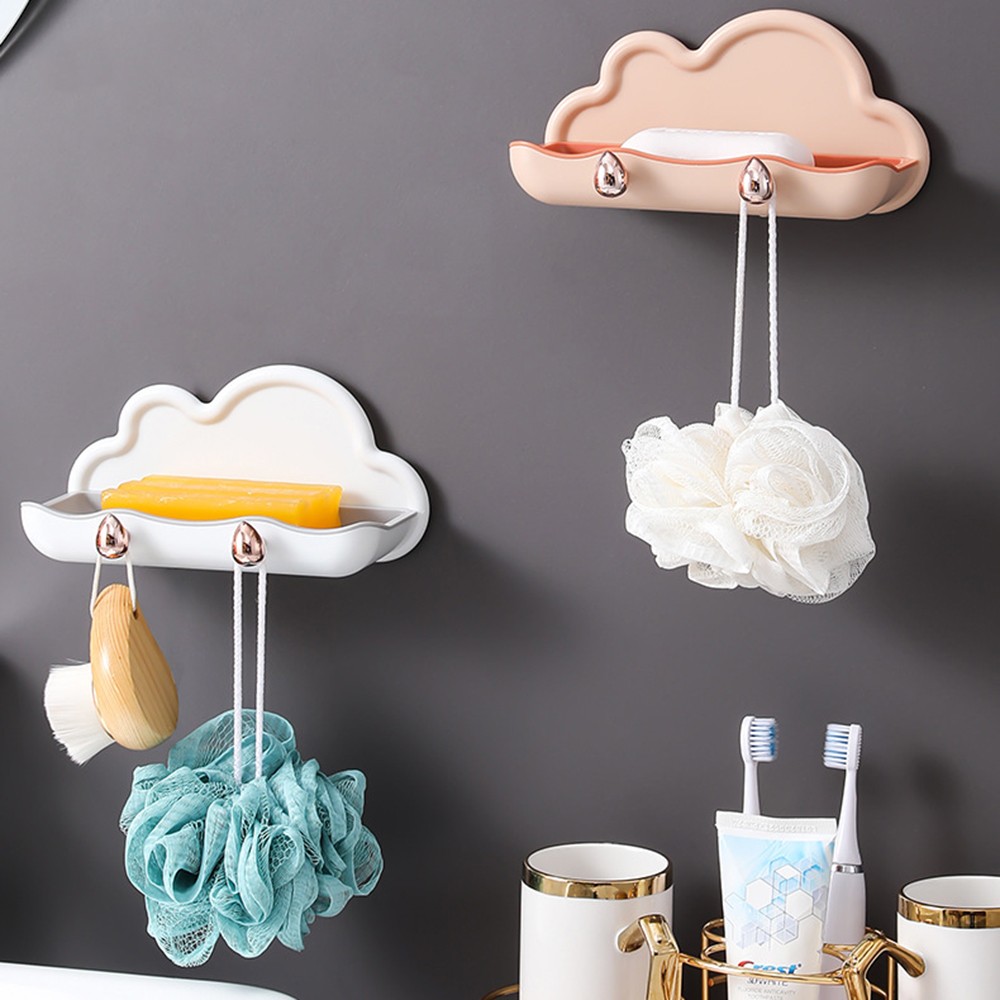 Wall Mounted Soap Holder With 2pcs Hook Creative PP Clouds Shape Soap Basket Multifunctional Bathroom Storage Rack Soap Dishes