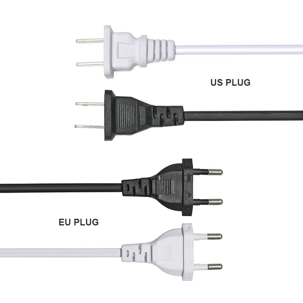 High Quality AC Power Cord 2.4M Switch Plug Cord Two Pin EU US Plug Cable Extension Cord Black and White LED Light Cord