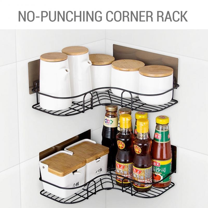 2/1pcs Free Punch Corner Shelf Bathroom Kitchen Storage Rack Holder for Shampoo Toothbrush Towel Spice Jar Bottles Water Cup