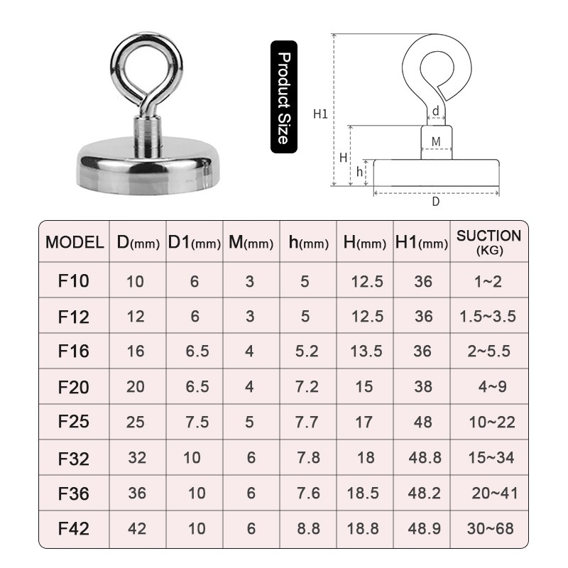 1pc neodymium magnet with ring magnet strong salvage magnet for lake fishing magnetic hook household strong magnetic finder