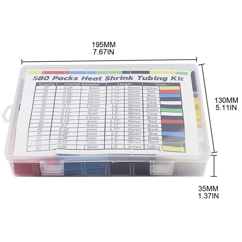 580pcs Heat Shrink Tube Kit Insulation Sleeving Wire Shrink Wrap w/Box for Wire Repair Welding Automotive Wire N1HF
