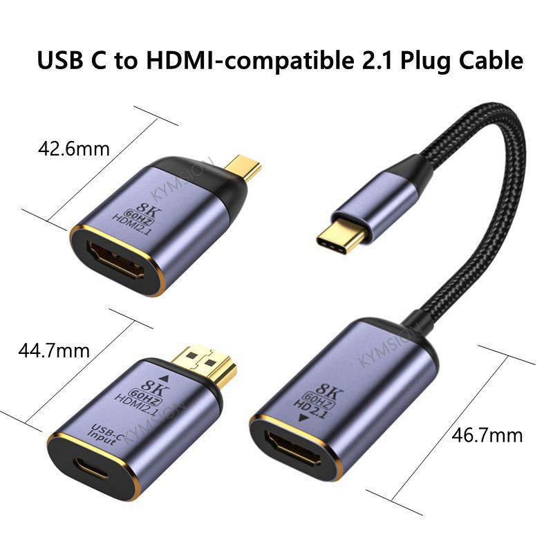 USB C to HDMI Compatible 2.1 Type C to HD Cable 8K @ 30Hz 4K @ 120Hz 48Gbps for Thunderbolt 3 HDR Cable 4:4:4 for MacBook