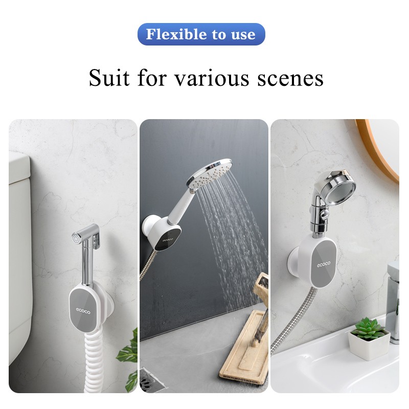 No Punch Shower Head Base Universal Shower Head Holder Wall Mounted 360 Degree Adjustable Shower Stand Fixed Base Bathroom Accessories