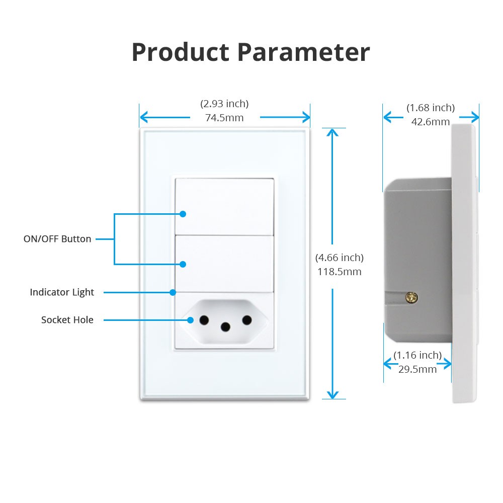 Zemismart WiFi Brazil Switch Socket Smart Wall Light Switch Tuya Outlet Alexa Google Home Voice Control Brazilian 10A Tomada