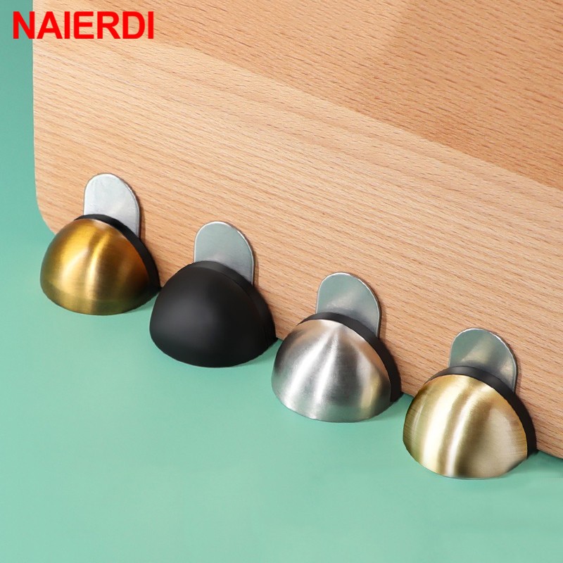 NAIERDI Stainless Steel Rubber Magnetic Door Stopper Non Punching Sticker Hidden Door Holders Floor Mounted Nail-Free Door Stops