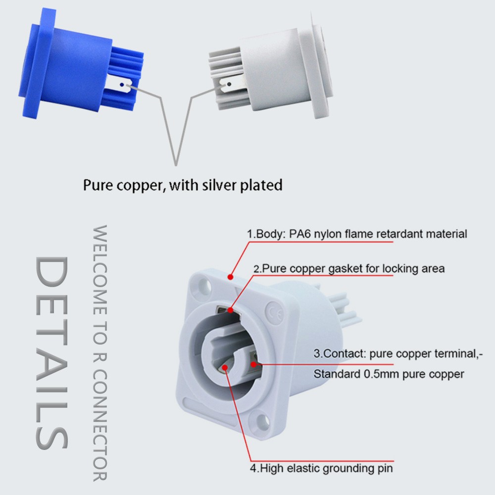 8pcs Powercon Chassis Connector 20A 3 Pin Female Power Socket Terminals NAC3MPA-1 and NAC3MPB-1 for Electric Drill LED Stage Lights