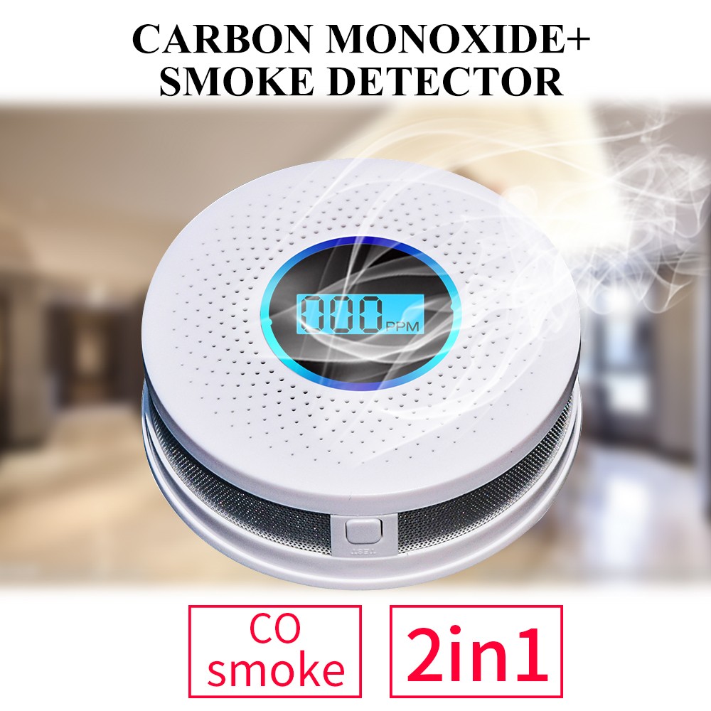Newest 2 in 1 LED Digital Gas Smoke Alarm Co-Carbon Carbon Monoxide Detector Voice Warning Sensor Home Security High Sensitivity Protection