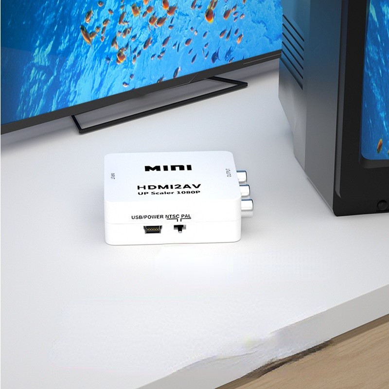 HDMI-Compatible with RCA AV/CVSB L/R Adapter Video Box HD 1080P 1920*1080 60Hz HDMI2AV Support NTSC PAL Output HDMIToAV