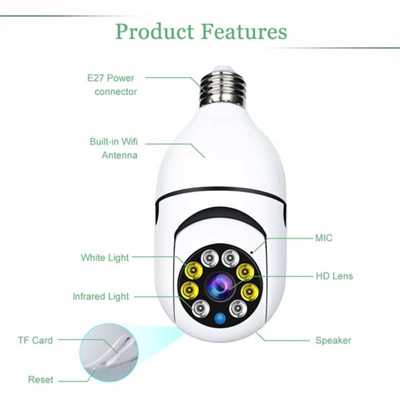 1080P Wireless 360 Rotate Auto Tracking Panoramic Camera Light Bulb WiFi PTZ IP Camera Remote Security Security e27lamp Interface