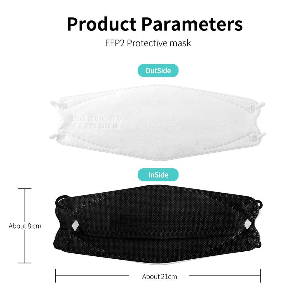 10-200 قطعة الأسماك الكبار KN95 FFP2 قناع FPP2 المعتمدة أقنعة الغبار التنفس واقية أقنعة الوجه الأسود FPP2 قناع اللون FP2 ffp2fan