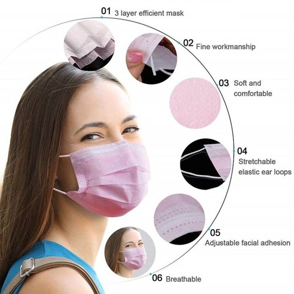 10-200pcs Adult Mouth Masks Disposable Face Mask Face Protector Mascaras Color Contributors Masque 3 Layers