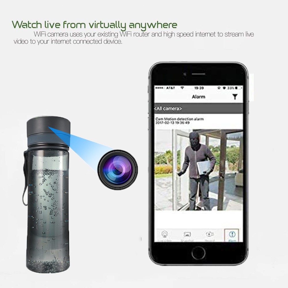 750ml Water Bottle WiFi Camera Portable Office Water Cup Wireless IP Camera Video and Audio Real-time Remote Live Broadcast