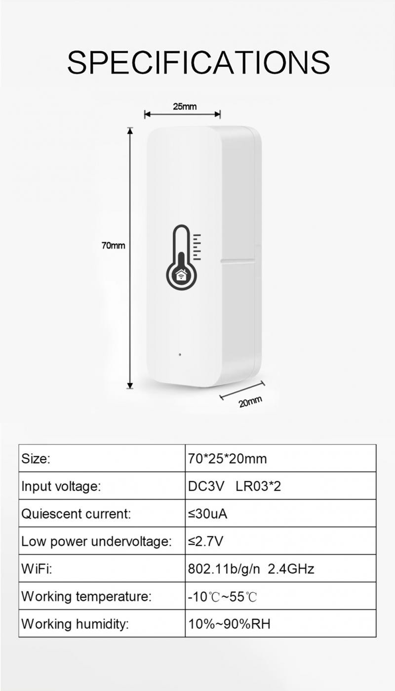 Aubess Tuya Remote Temperature Humidity Sensor by Tuya Smart Life APP Smart Home Battery Powered Alexa Google