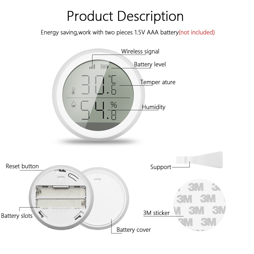 Tuya Zigbee Smart Home Temperature Humidity Sensor with LED Display Works with Google Assistant and Tuya Zigbee Hub