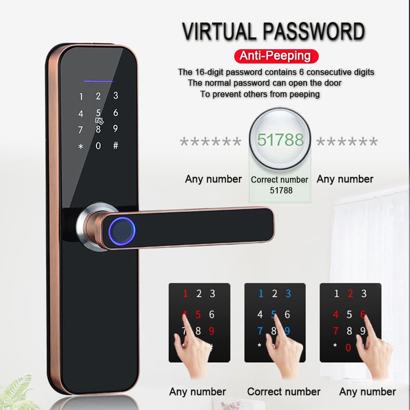 Tuya WiFi Electronic Smart Door Lock with Biometric Fingerprint/Smart Card/Password/Key Unlock/USB Emergency Charge