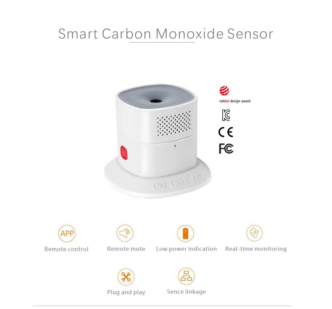 zigbee 3.0 carbon monoxide detector co gas alarm sensor control compatible with smart conby stick zigbee gateway/hub