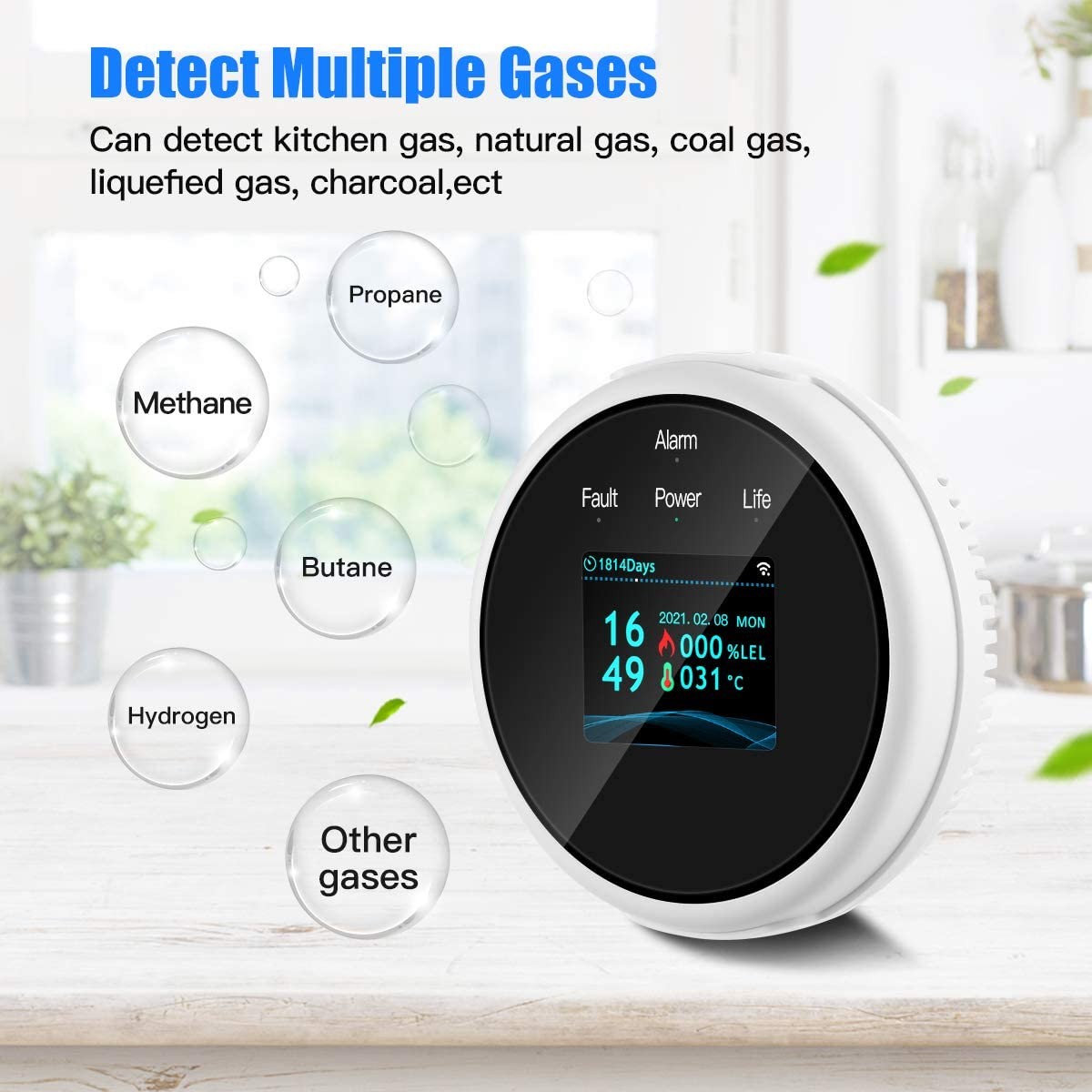 Smart Gas Leak Detector Tuya WiFi Smart Natural Gas Alarm Sensor LED Digital Gas Smoke Alarm Works with Smartlife