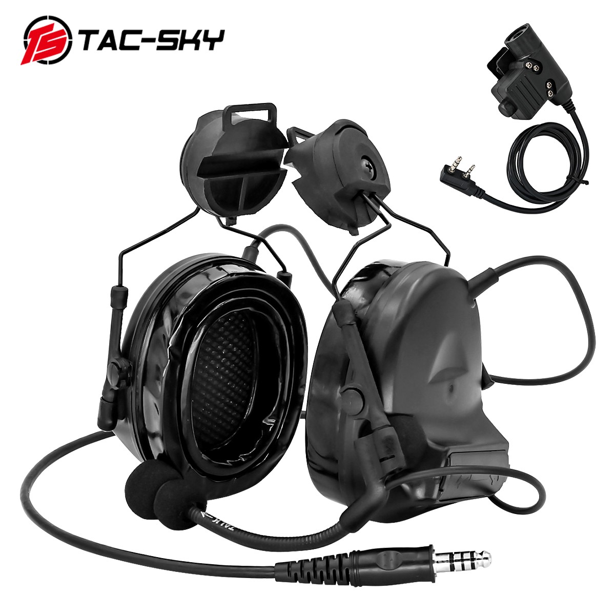 TAC-SKY COMTAC II Helmet Holder Silicone Earmuffs Noise Reduction Pickup Tactical Headset & Walkie Talkie PTT Adapter U94PTT