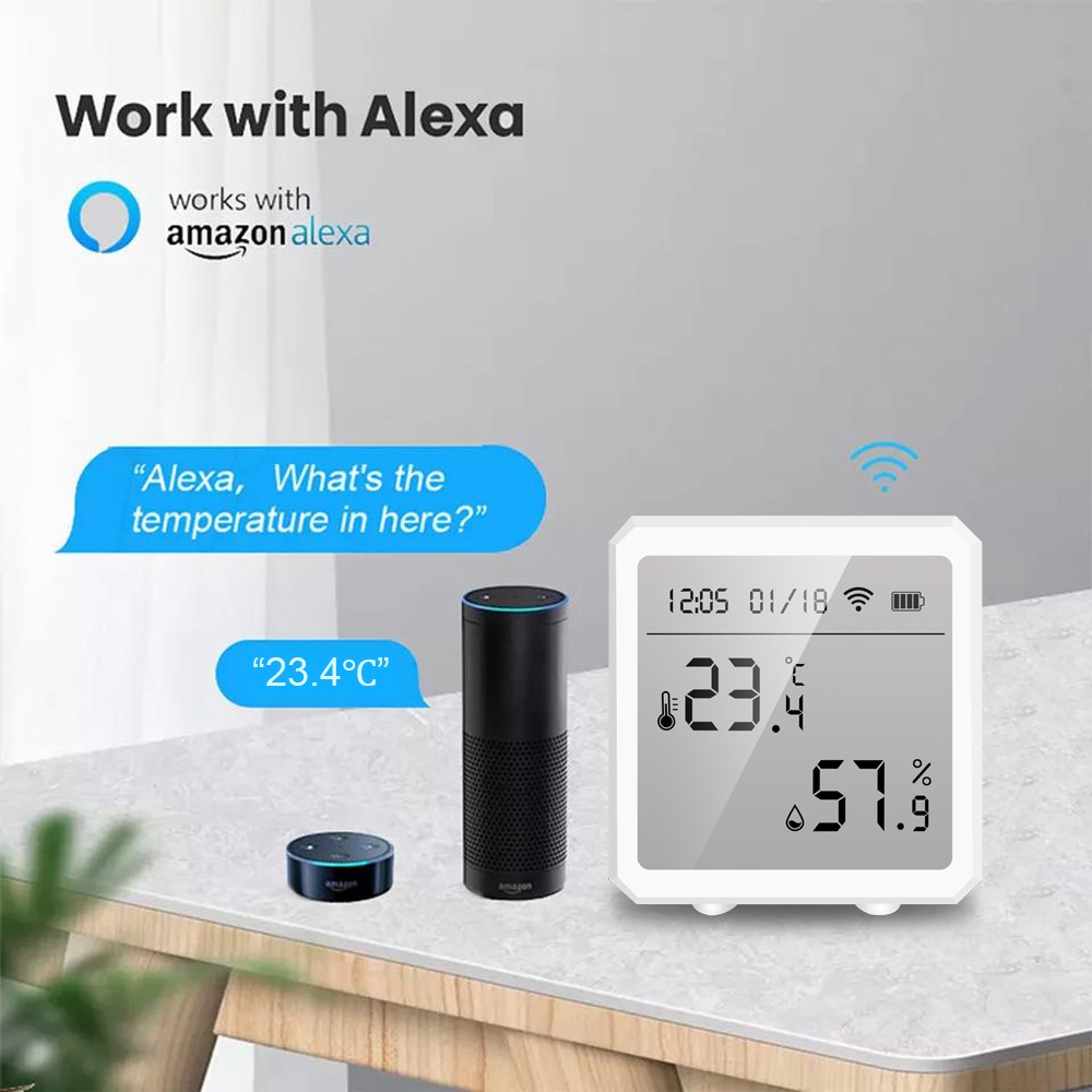 2022 Tuya Smart WiFi Temperature Humidity Sensor Indoor Thermometer with LCD Screen Support Alexa Google