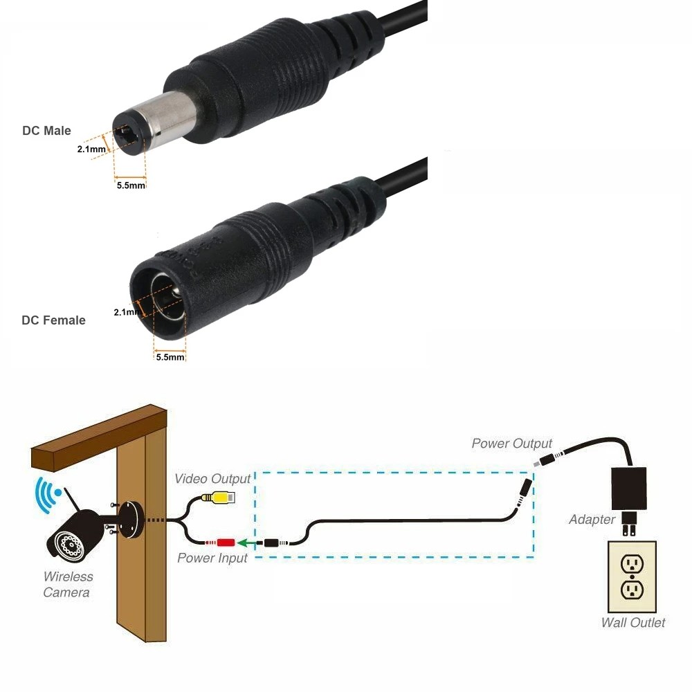 NEWCE DC 12V CCTV Camera Extension Cable 3/5/10/15/20/30m 5.5mmx2.1mm Power Extension Cord Cables for Wifi/AHD/IP Security
